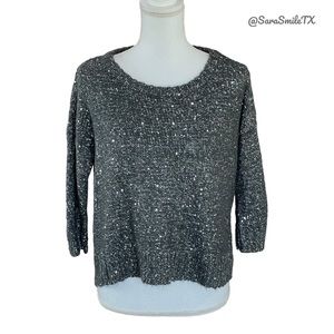 KENNETH COLE NEW YORK Gray Silver Sequin 3/4 Sleeve Sweater